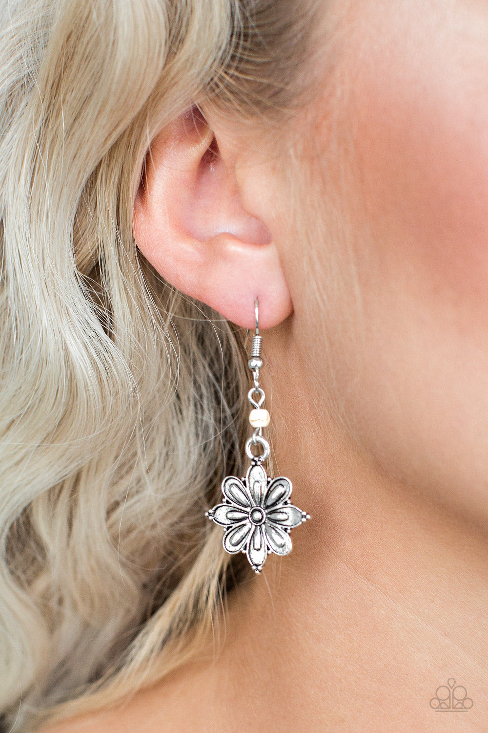 Cactus Blossom - White Paparazzi Earrings