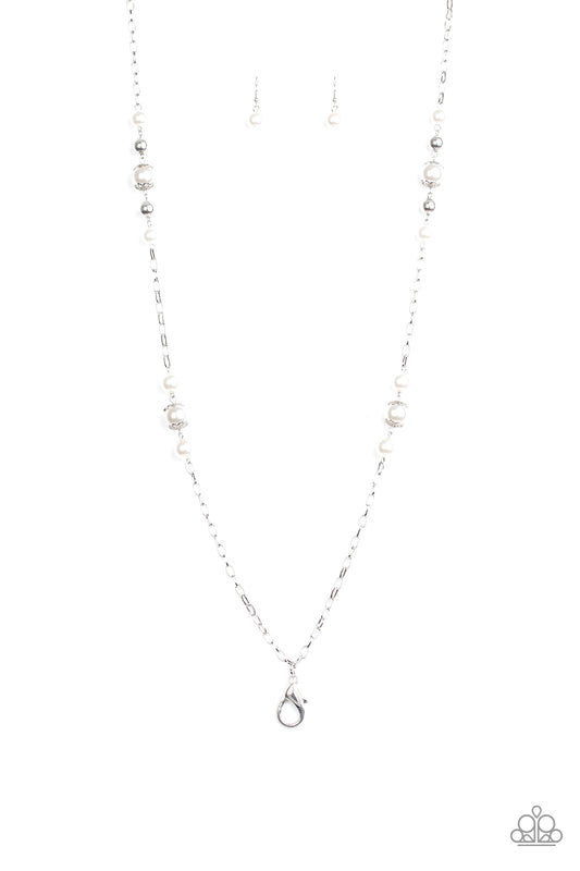 Wall Street Waltz - White Paparazzi Lanyard Necklace