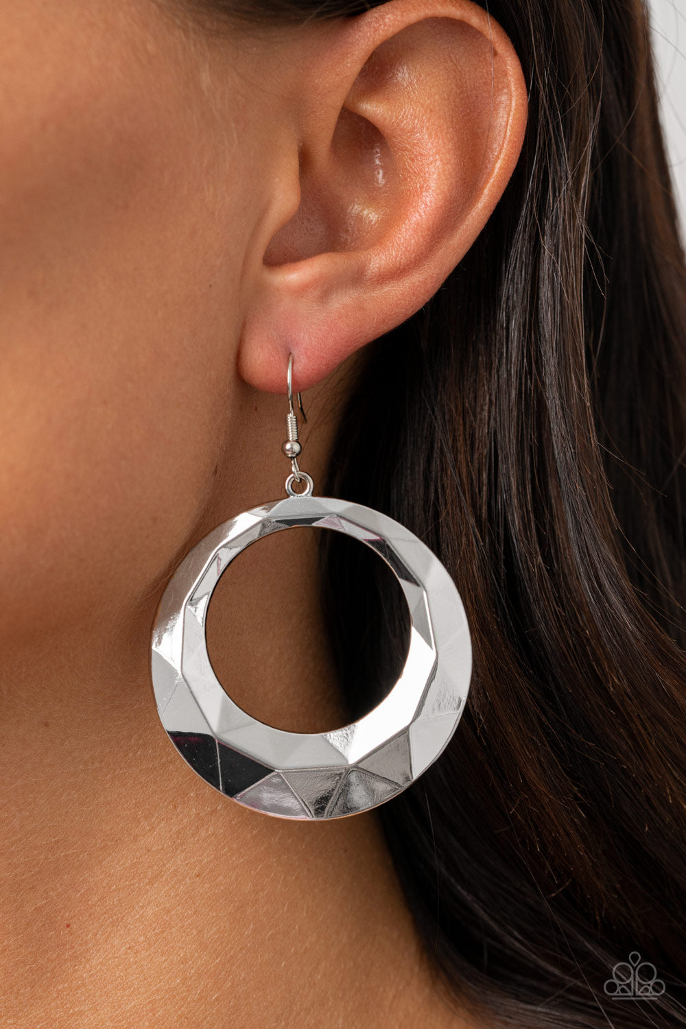 Fiercely Faceted - Silver Paparazzi Earrings