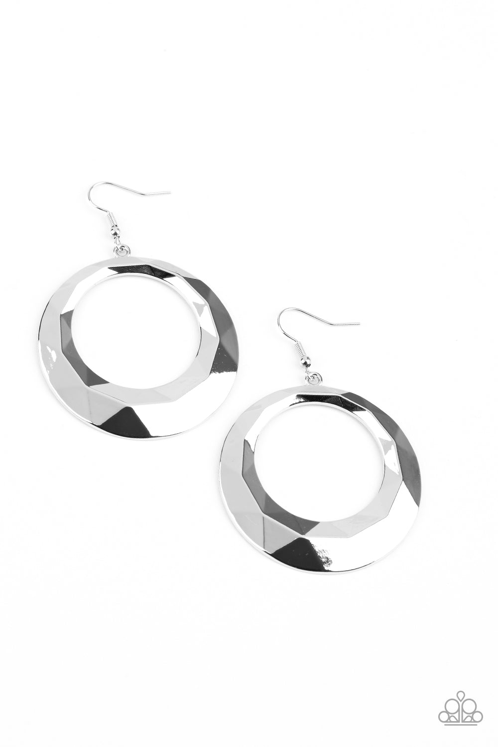 Fiercely Faceted - Silver Paparazzi Earrings