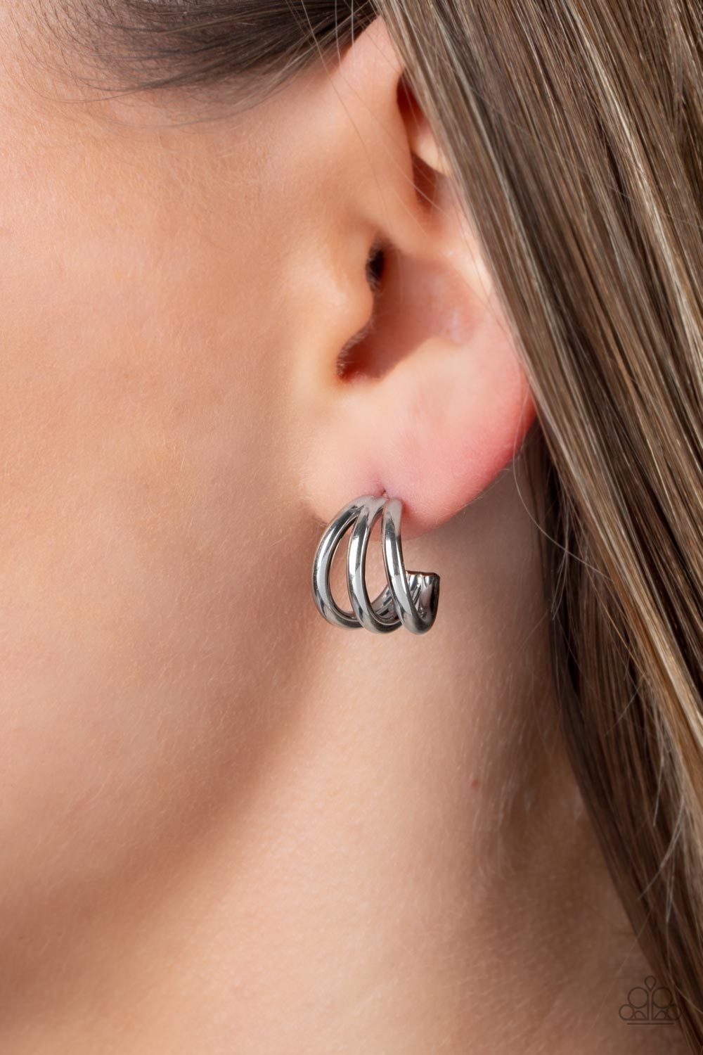 TRIPLE Down - Silver Paparazzi Dainty Earrings