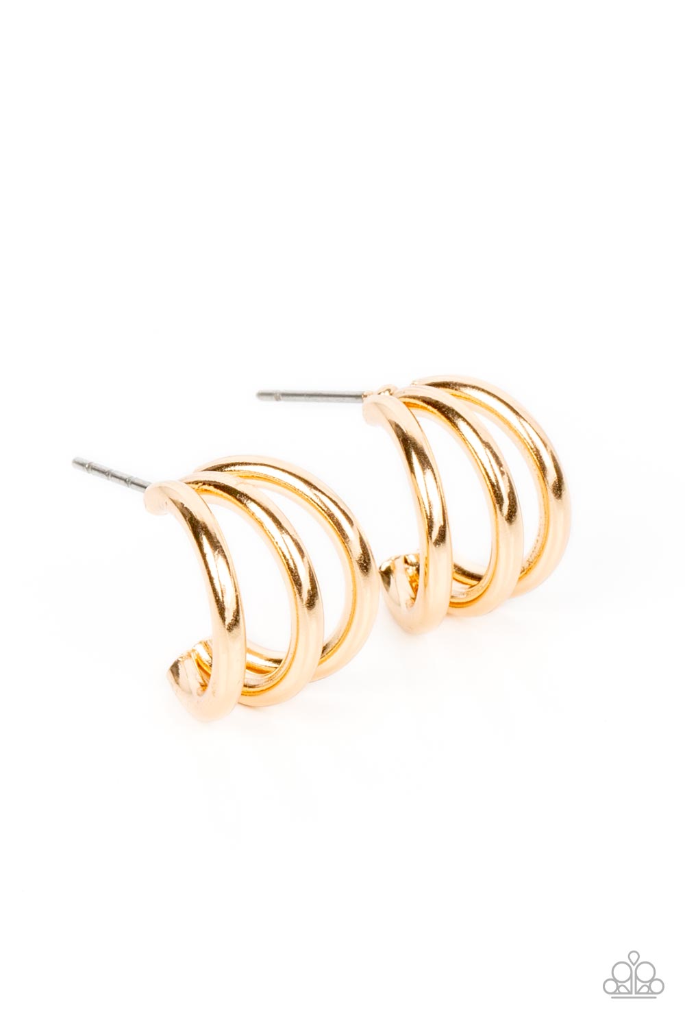 TRIPLE Down - Gold Paparazzi Dainty Earrings