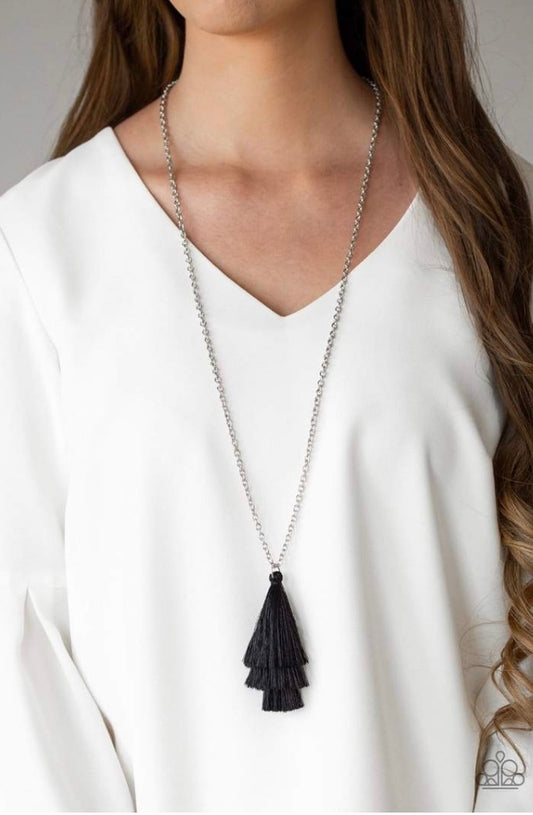 Triple the Tassel Black Paparazzi Necklace