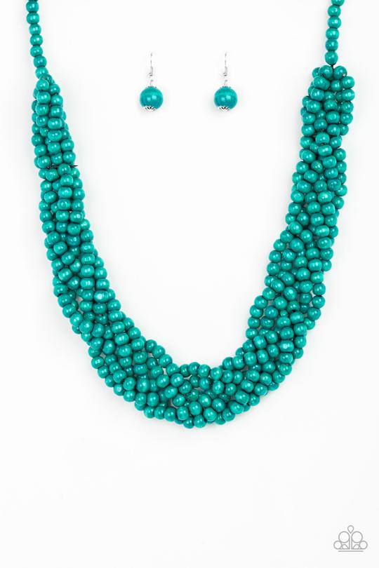 Tahiti Tropic - Blue - Wooden Paparazzi Necklace