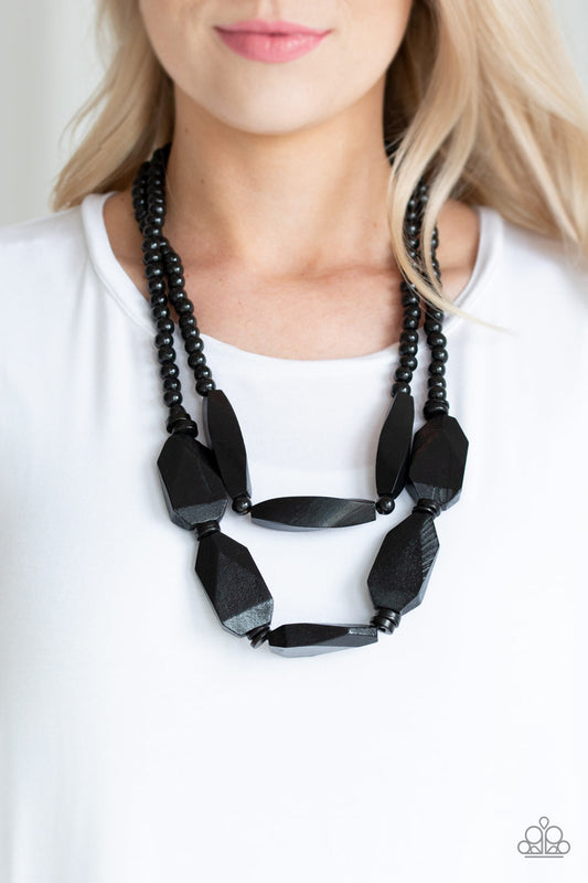 Tropical Heat Wave Black Paparazzi Wooden Necklace