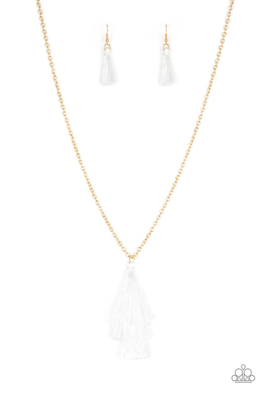 Triple the Tassel - White Paparazzi Necklace