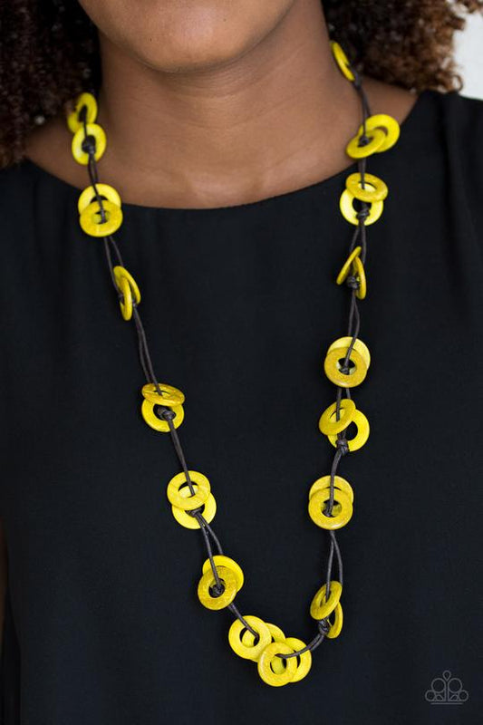 Waikiki Winds - Yellow Paparazzi Wooden Necklace